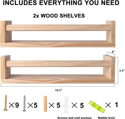 Ταχυδρομική συσκευασία Διακόσμηση σπιτιού και ράφια παιδιών Σετ 2 φυσικού ξύλου πλωτό τοίχωμα βιβλιοθήκη