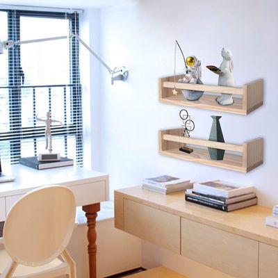 Ταχυδρομική συσκευασία Διακόσμηση σπιτιού και ράφια παιδιών Σετ 2 φυσικού ξύλου πλωτό τοίχωμα βιβλιοθήκη