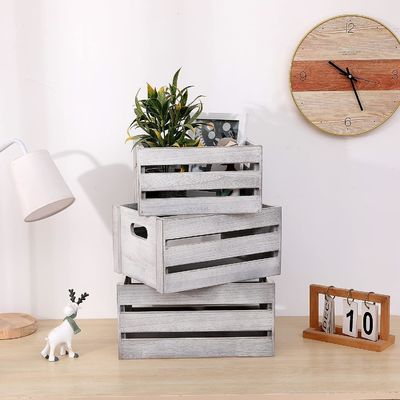 Ρουστικό λευκό ξύλινο κιβώτιο οθόνης Σετ 3 διακοσμητικών κιβωτίων αποθήκευσης πεύκου Χωρίς αναδιπλούμενο