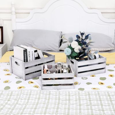 Ρουστικό λευκό ξύλινο κιβώτιο οθόνης Σετ 3 διακοσμητικών κιβωτίων αποθήκευσης πεύκου Χωρίς αναδιπλούμενο