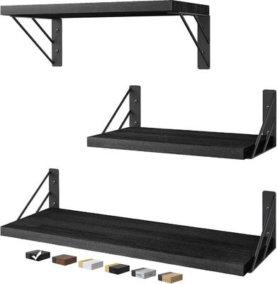 Σετ από 3 μοντέρνα ρυθμιζόμενα μαύρα τοίχο τοποθετημένα ρουστίκ ξύλινα πλωτά ράφια για αποθήκευση