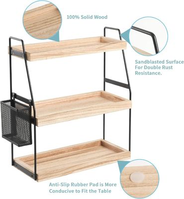 Κοσμητικά Αποθήκευση Vanity Οργανωτής 3-επίπεδο όρθιο ράφι με καλάθι ξύλινο δίσκο