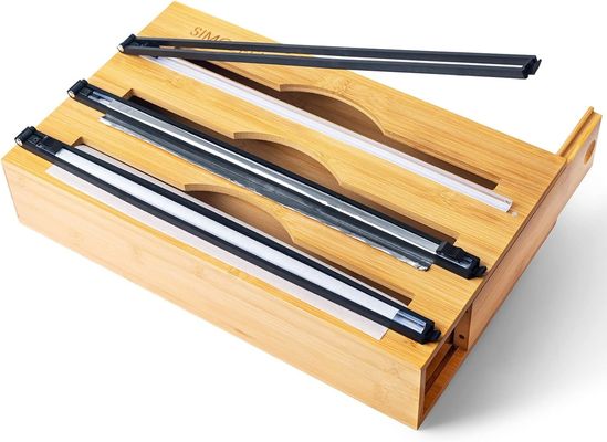 Διακόπτης κουζίνας οργανωτής συρτάρι μπαμπού 3 σε 1 φύλλο και πλαστικό Cling Wrap Dispenser