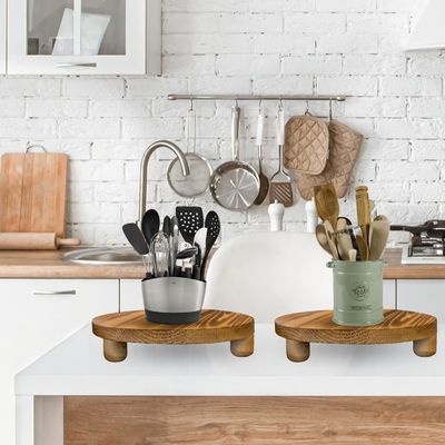 Καθαρό ξύλινο κουτί 2 πακέτο ξύλινο Riser φυτό σκαμνί οθόνη ράφι στρογγυλή γλάστρα λουλούδι βάθρο Ρέτρο φυτό