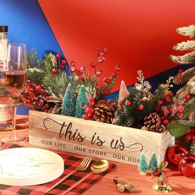 Γεννημένο ξύλινο ορθογώνιο κουτί για ρουστίκ κεντρικά κομμάτια προσαρμοσμένο λογότυπο αποδεκτό