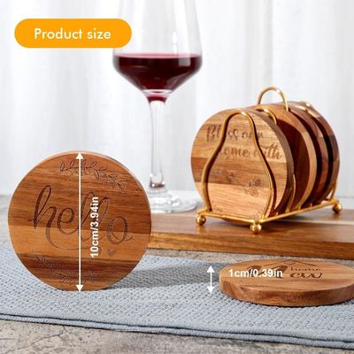 Εκτύπωση Custom 9cm Round Bar Home Drink Coasters ξύλινος μπαμπού Coaster με κάλυμμα