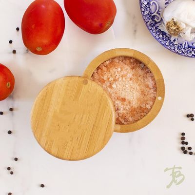 Πολυλειτουργικό κουτί αποθήκευσης αλατιού από μπαμπού με μαγνητικό καπάκι χειροποίητο χωρητικότητα 6 ουγγιών