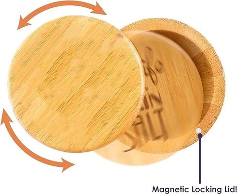 Πολυλειτουργικό κουτί αποθήκευσης αλατιού από μπαμπού με μαγνητικό καπάκι χειροποίητο χωρητικότητα 6 ουγγιών
