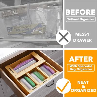 Προσαρμοσμένο λογότυπο TIMBER Μπαμπού Οργανωτής αποθήκευσης για ποικίλες μεγέθη σακούλες