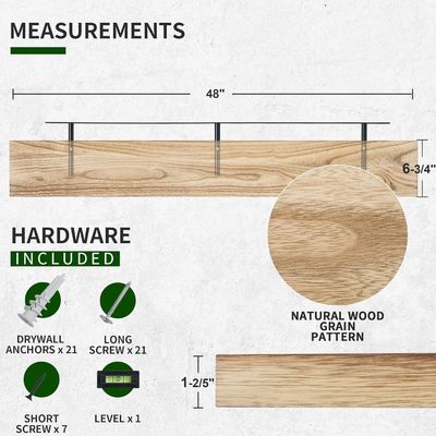 48 ιντσών τοίχος ράφι Σετ από 2 ρουστίκ ξύλινα ράφια για τοίχο αποθήκευση στο μπάνιο οθόνη