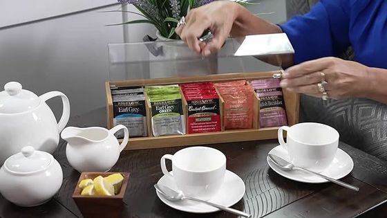 Προσαρμοσμένη εξυπηρέτηση 14 X 5 X 3 ίντσες 5 τμήματα μπαμπού ξύλο ακρυλικό κουτί τσαγιού σε απλό χρώμα