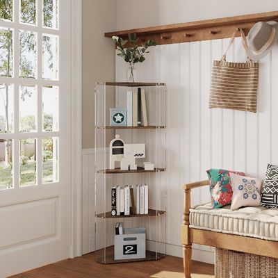 Πολλαπλής χρήσης βιβλιοθήκη με ακρυλικά και ξύλινα ράφια οθόνης γωνίας