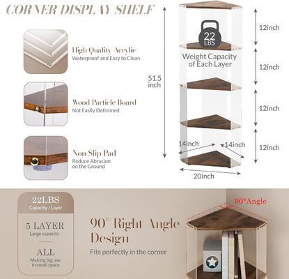 Πολλαπλής χρήσης βιβλιοθήκη με ακρυλικά και ξύλινα ράφια οθόνης γωνίας