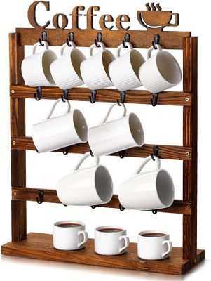 Ρουστίκιο Vintage ξύλινο καφέ κούπα Αποθήκευση Rack 4 Tier ξύλινο counter top Cup Holder