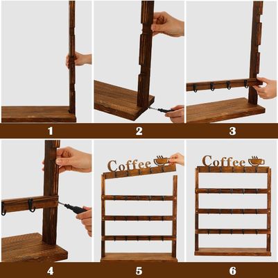 Ρουστίκιο Vintage ξύλινο καφέ κούπα Αποθήκευση Rack 4 Tier ξύλινο counter top Cup Holder