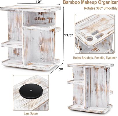 Περιστρεφόμενος οργανωτής μακιγιάζ καρουζέλ για καλλυντικά και φροντίδα του δέρματος σε παραδοσιακό λευκό ξύλο