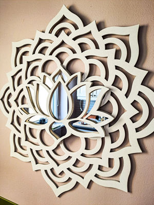 BOHO ΜΑΝΔΑΛΑ Τείχος Καθρέφτης Λωτός Λουλούδι Ηλιακή έκρηξη Γιόγκα Διαλογισμός Ξύλινη τοιχογραφία