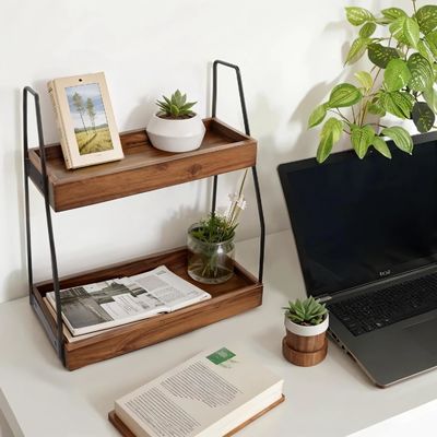 Πλατιστό Ναι Ακασία 2 επίπεδων οργανωτής μπάνιου ξύλινο ράφι αποθήκευσης για κουζίνα μπάνιου