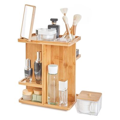 Εκκλυμμένο ξύλο μπαμπού Οργανωτής μακιγιάζ και αποθήκευση φροντίδας δέρματος για μια άτακτη ματαιοδοξία