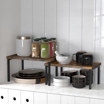 Διαθέσιμο OEM ODM Σετ από 2 επεκτάσιμα ράφια σε ρυστικό καφέ για εξοικονόμηση χώρου