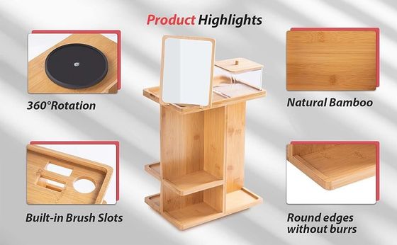 Εκκλυμμένο ξύλο μπαμπού Οργανωτής μακιγιάζ και αποθήκευση φροντίδας δέρματος για μια άτακτη ματαιοδοξία