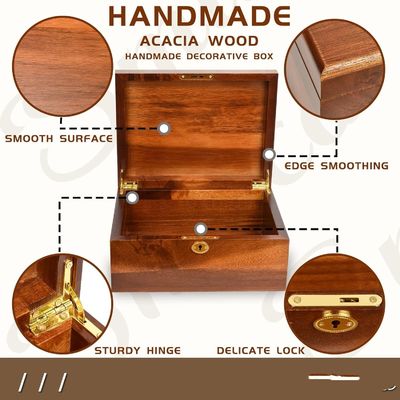 Χειροποίητο στερεό ξύλινο κιβώτιο αποθήκευσης ακακίας με καπάκι με κλωστή ιδανικό για συσκευασία δώρων
