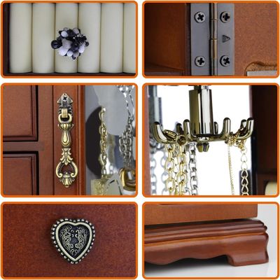 Χρώμα ξύλου πεύκου 4 συρτάρια ξύλινα κοσμήματα για αποθήκευση δαχτυλιδιών και οργάνωση μακιγιάζ