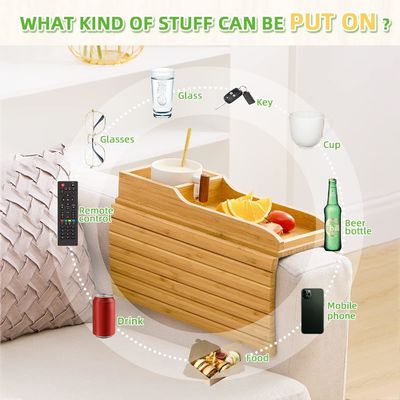 Φορητός καναπές Arm Tray Τραπέζι φυσικό μπαμπού καναπέ καναπέ Cup Holder με γυαλιστερή επιφάνεια