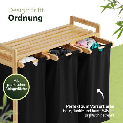 24x13x22cm χειροποίητο καλάθι ρούχων από μπαμπού με δύο τμήματα αποσυναρμολογητέες σακούλες