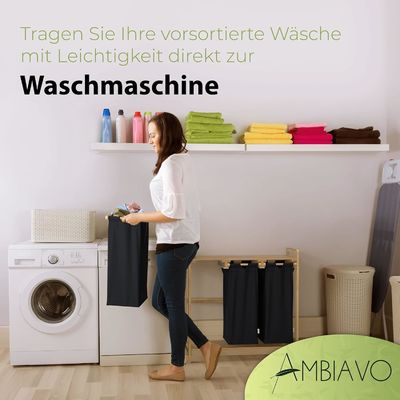 24x13x22cm χειροποίητο καλάθι ρούχων από μπαμπού με δύο τμήματα αποσυναρμολογητέες σακούλες