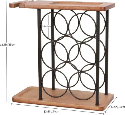 Εκτυπωμένο ξύλινο ράφι κρασιού με δίσκο χειροποίητο Κρατά 6 μπουκάλια και 2 ποτήρια