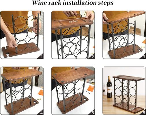 Εκτυπωμένο ξύλινο ράφι κρασιού με δίσκο χειροποίητο Κρατά 6 μπουκάλια και 2 ποτήρια