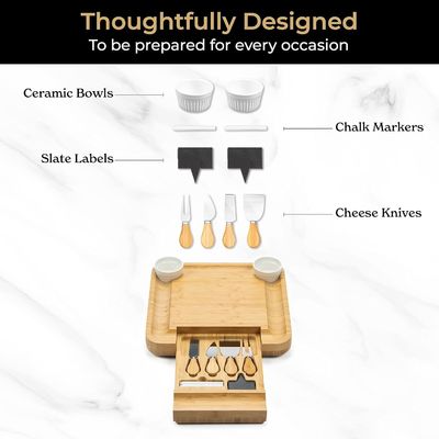 Προσαρμοσμένο μπαμπού φυσικό χρώμα Πίνακα τυριού και μαχαίρι Set Charcuterie Πίνακες δώρο Set