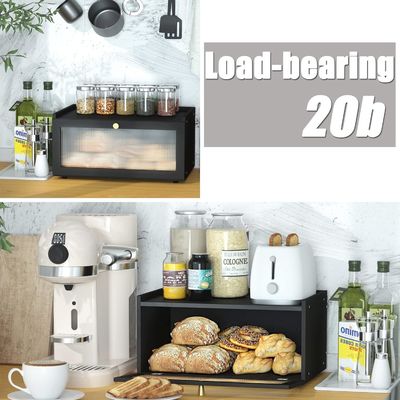 Πακέτο δώρο 2 στρώματα Μεγάλο μοντέρνο μπαμπού Μαύρο κουτί ψωμιού ξύλινο κουτί αποθήκευσης ψωμιού με παράθυρο