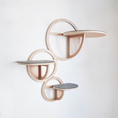 Ξύλινα στρωμένα σε τοίχο ράφια για γάτες Σετ από 3 βιώσιμα σπίτια γάτας για γάτες