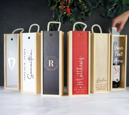 Χειροποίητο ξύλινο κουτί κρασιού με εξατομικευμένη χαρακτική λέιζερ και εξατομικευμένο καπάκι