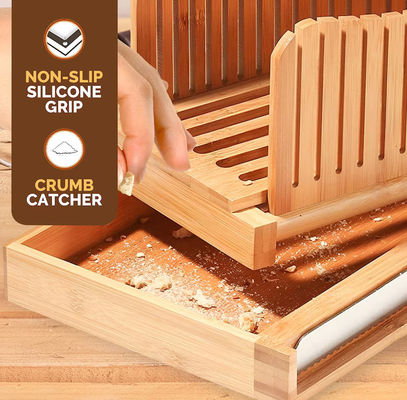Οικιακό ξύλινο τεμαχιστήρα ψωμιού με μαχαίρι 3 επιλογές πάχους Δυνατό αναδιπλούμενο εργαλείο τεμαχισμού μπαμπού