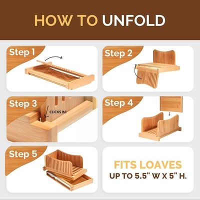 Οικιακό ξύλινο τεμαχιστήρα ψωμιού με μαχαίρι 3 επιλογές πάχους Δυνατό αναδιπλούμενο εργαλείο τεμαχισμού μπαμπού