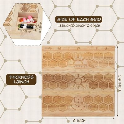 Συμπληκτικός ξύλινος εβδομαδιαίος οργανωτής χάπις Κρατήρας καθημερινός διανομέας χάπις διαλογιστής δοχεία χάπις