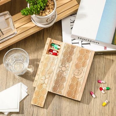 Συμπληκτικός ξύλινος εβδομαδιαίος οργανωτής χάπις Κρατήρας καθημερινός διανομέας χάπις διαλογιστής δοχεία χάπις