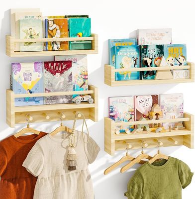 Ξύλινα Αγκάθια Βιβλιοθήκη Φυσικό ξύλινο τοίχωμα Εγκατασταμένα ράφια για αποθήκευση διακόσμησης βρεφονηπιακών δωματίων