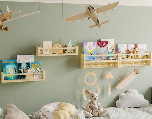 Ξύλινα Αγκάθια Βιβλιοθήκη Φυσικό ξύλινο τοίχωμα Εγκατασταμένα ράφια για αποθήκευση διακόσμησης βρεφονηπιακών δωματίων