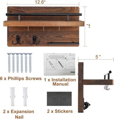 Τείχη ξύλινο κλειδαριό Αποθηκευτικό ράφι με 4 διπλά γάντζους Ρουστική διακόσμηση εισόδου αγροκτήματος