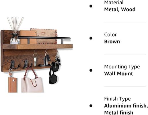 Τείχη ξύλινο κλειδαριό Αποθηκευτικό ράφι με 4 διπλά γάντζους Ρουστική διακόσμηση εισόδου αγροκτήματος