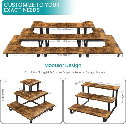 Όλες οι εποχές ξύλινη 3 βήματα οθόνη Riser Stand μπαμπού ευθεία οθόνη ράφι για λιανική πώληση