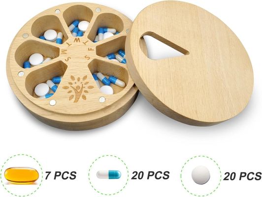 Προσαρμόσιμο κάλυμμα χάπι 7 ημερών ξύλο εβδομαδιαίο οργανωτή χάπι για φάρμακα και βιταμίνες