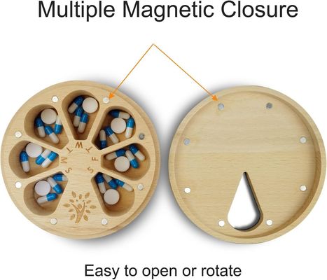 Προσαρμόσιμο κάλυμμα χάπι 7 ημερών ξύλο εβδομαδιαίο οργανωτή χάπι για φάρμακα και βιταμίνες