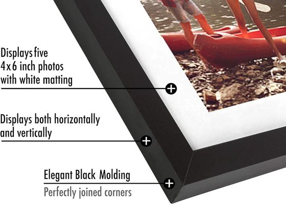 8X24 4X6 Φωτογραφικό πλαίσιο από μαύρο ξύλο με προσαρμοσμένο λογότυπο γυαλιού ανθεκτικού σε σπασμούς