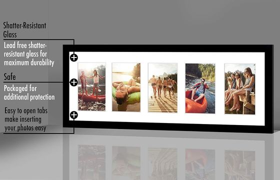 8X24 4X6 Φωτογραφικό πλαίσιο από μαύρο ξύλο με προσαρμοσμένο λογότυπο γυαλιού ανθεκτικού σε σπασμούς