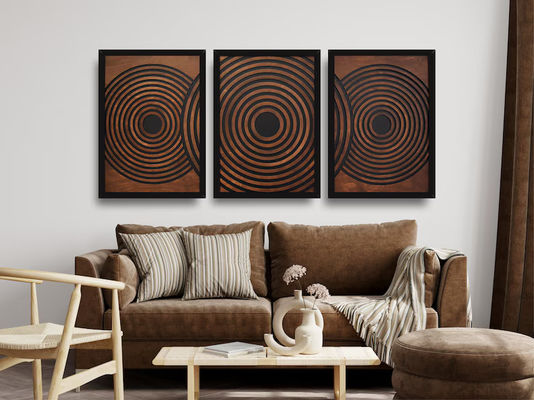 Σούπερ μάρκετ πρέπει να έχουν σύνολο από 3 μεγάλες υφασμένες σκελετούς γεωμετρικές ξύλινες τοιχογραφικές πλάκες